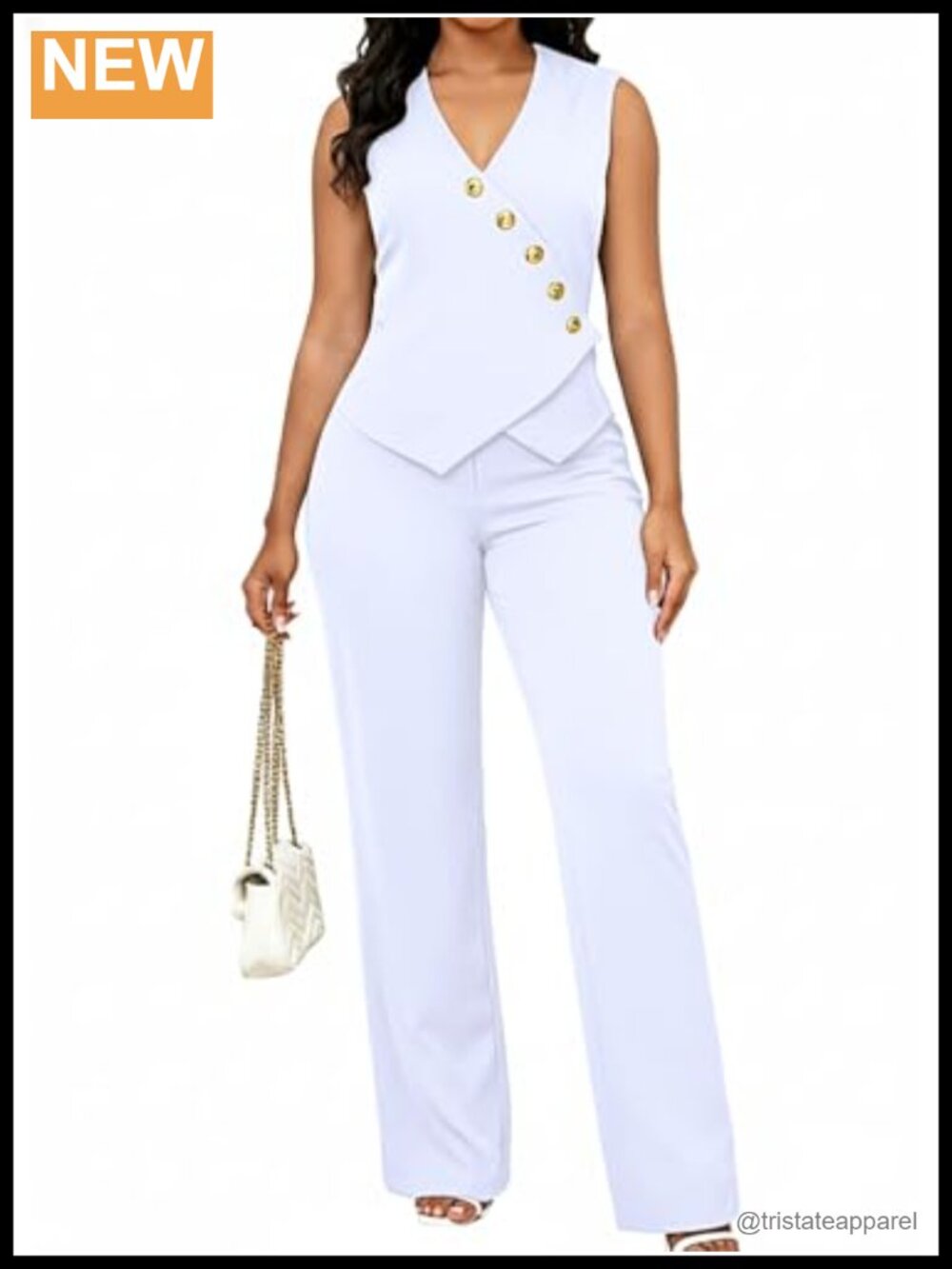 Women's 2 Piece Sleeveless Blazer Vest & High Waisted Pants Suit Set